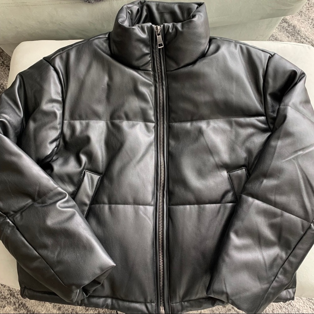Cropped leather coat